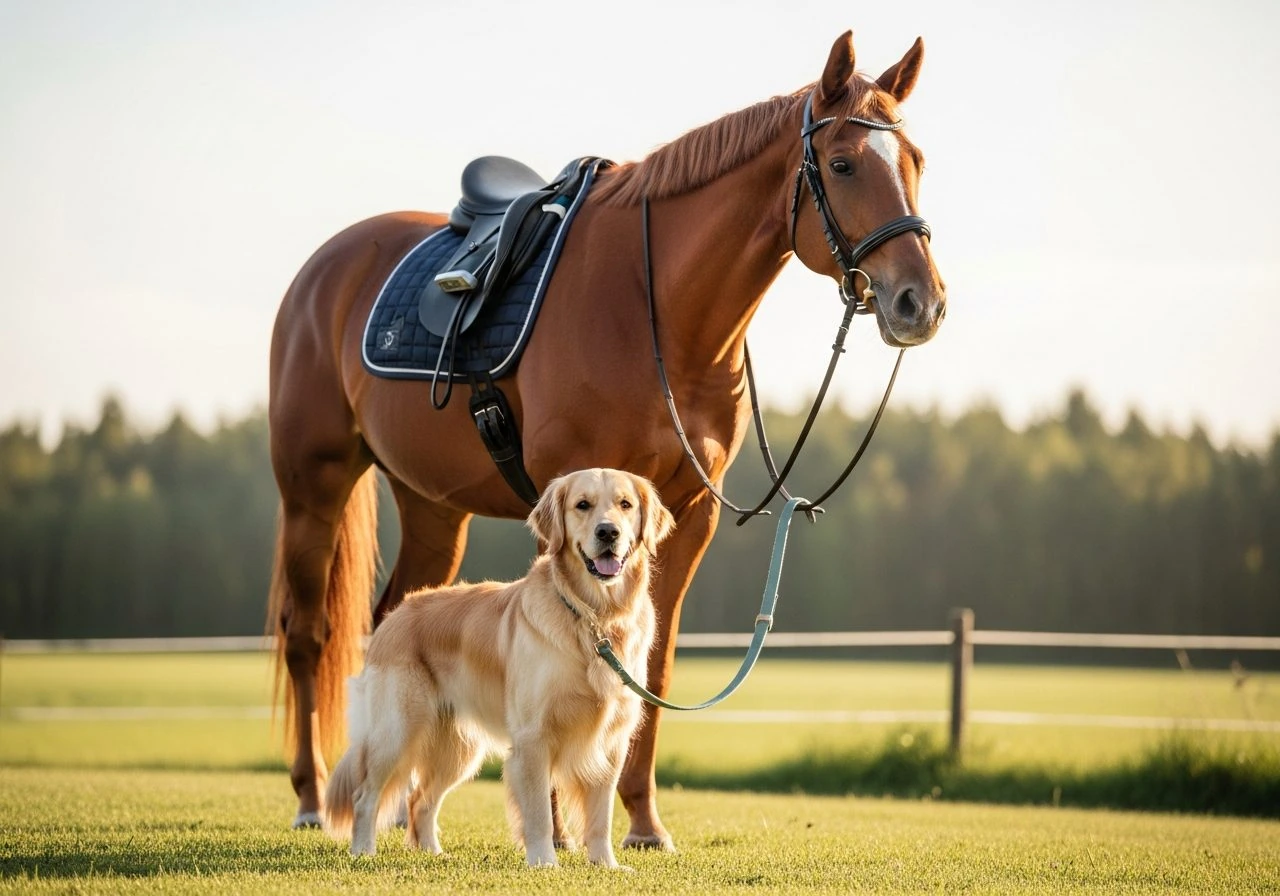 Horse and dog together, representing veterinary health