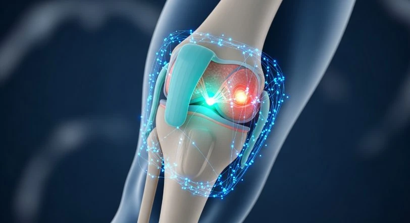 Medical illustration of knee joint treatment research